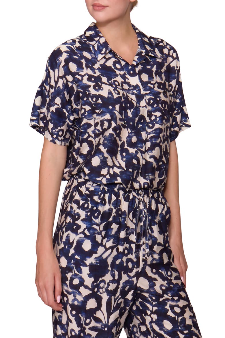 Easy Woven Pullover Shirt, Alternate, color, IVORY NAVY