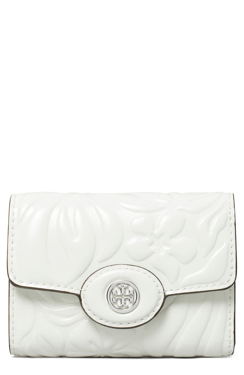Tory Burch Robinson Floral Embossed Leather Wallet, Main, color, 