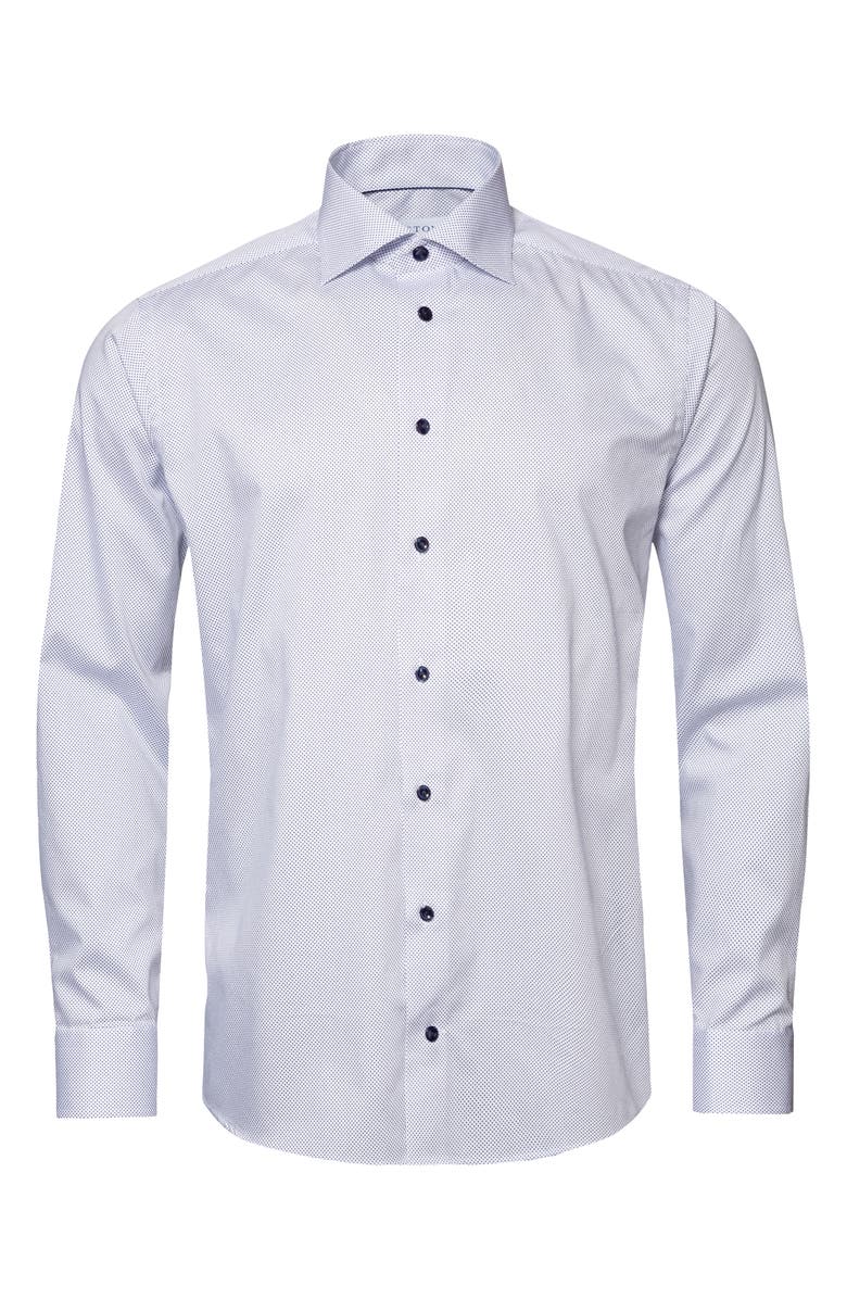 Eton Slim Fit Dot Dress Shirt, Alternate, color, White/ Navy