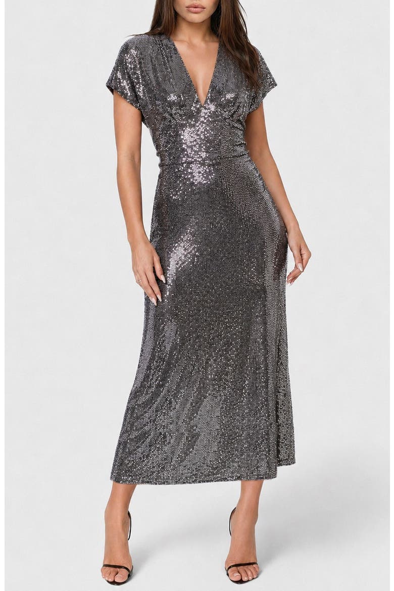 Disco Dot Maxi Dress, Main, color, BLACK/ SILVER