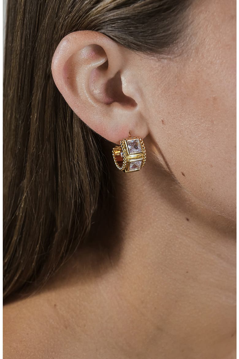 Cassia Cubic Zirconia Huggie Hoop Earrings, Alternate, color, GOLD