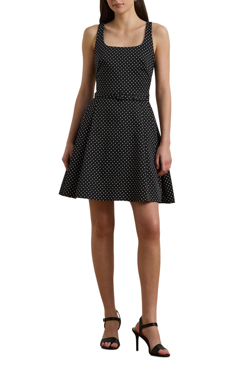 Polka Dot Belted Minidress, Main, color, BLACK/ CREAM