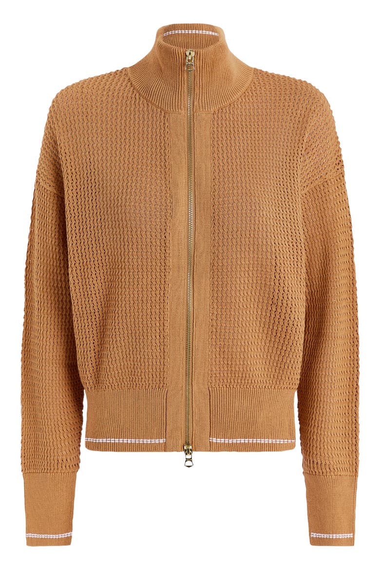 Ina Full Zip Mesh Knit Cardigan, Alternate, color, APPLE CINNAMON