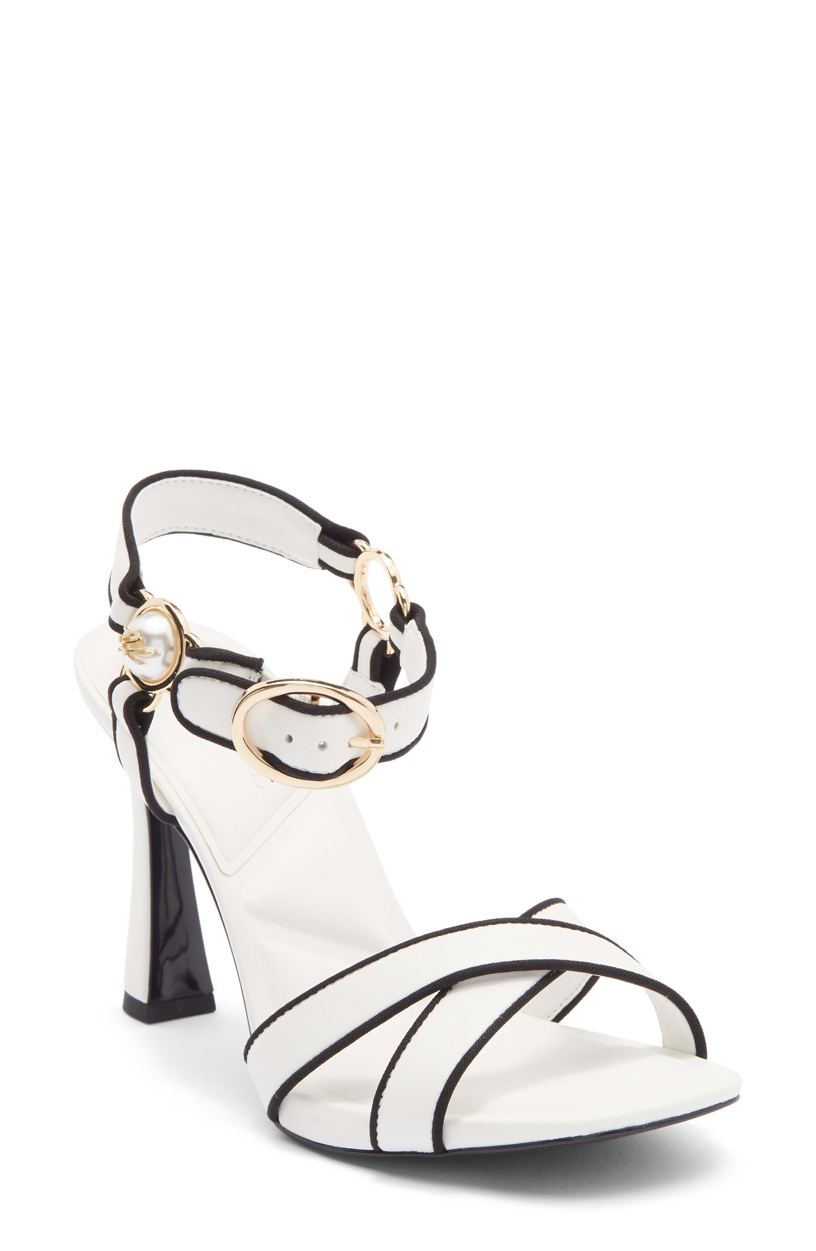 KARL LAGERFELD PARIS Daelin Ankle Strap Sandal, Main, color, Bright White/ Black