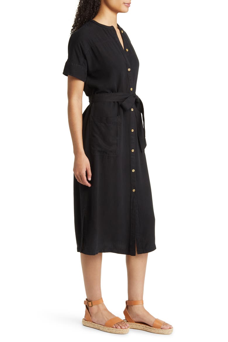 Tie Waist Shirtdress, Alternate, color, BLACK