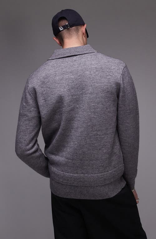 Topman Knitted Long Sleeve Zip Polo In Grey