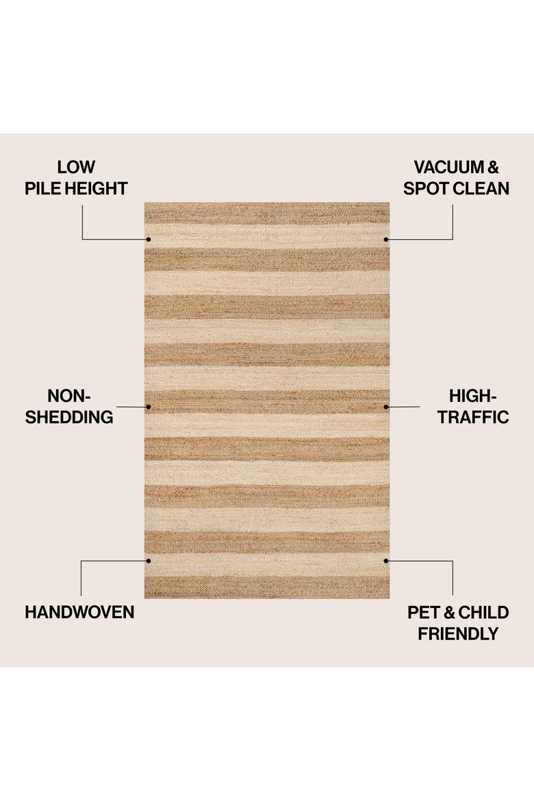 Jayden Rustic Farmhouse Woven Jute Stripe Area Rug, Alternate, color, Natural/Bleach