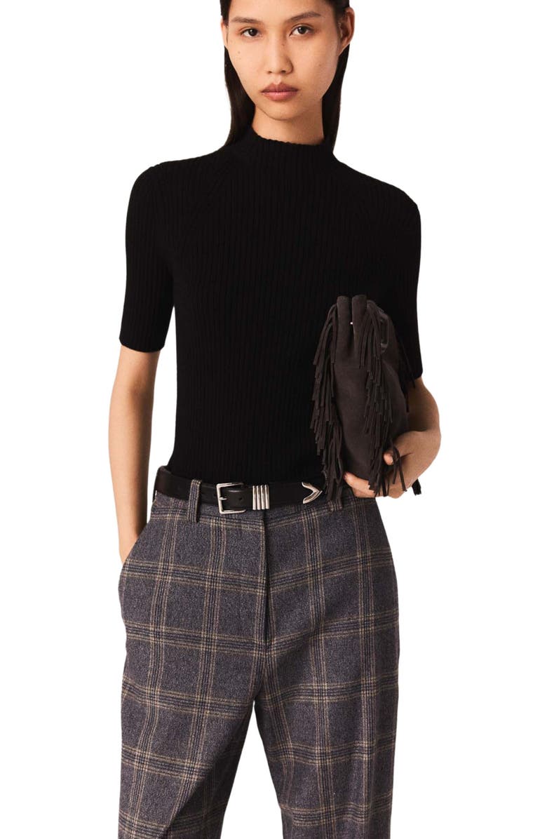 maje Rib knit top, Alternate, color, Black