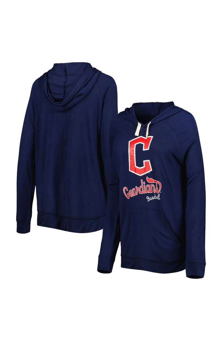 TOUCH BY ALYSSA MILANO Women's Touch Navy Cleveland Guardians Pre-Game Raglan Pullover Hoodie, Main, color, 