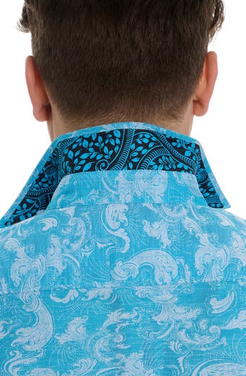 Poseidon Short Sleeve Linen & Cotton Jacquard Button-Up Shirt