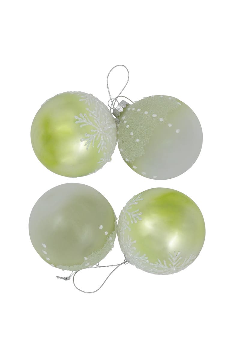 Northlight Snowflakes Shiny Glass Ball Christmas Ornaments - 3" (80mm) - Green and White  - 4ct, Alternate, color, Green