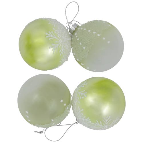 Northlight Snowflakes Shiny Glass Ball Christmas Ornaments In Green