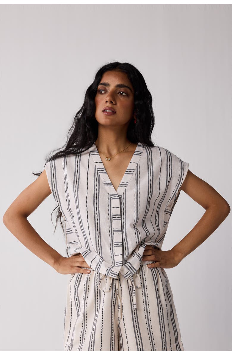 Reistor Relaxed V-neck Top in Stripes, Alternate, color, White