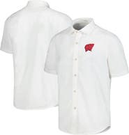 Tommy Bahama Men's Tommy Bahama White Wisconsin Badgers Coconut Point Palm Vista IslandZone Camp Button-Up Shirt