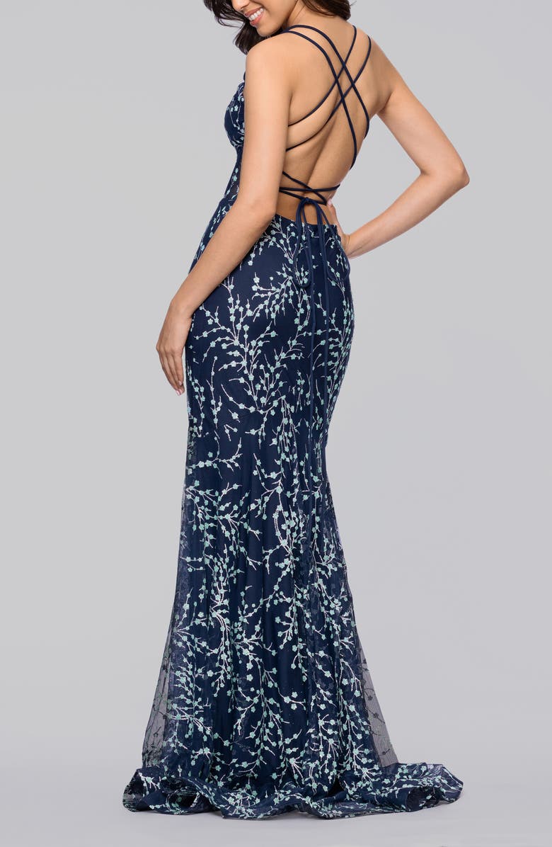 Blondie Nites Caviar Glitter Body-Con Gown, Alternate, color, Navy/ Mint