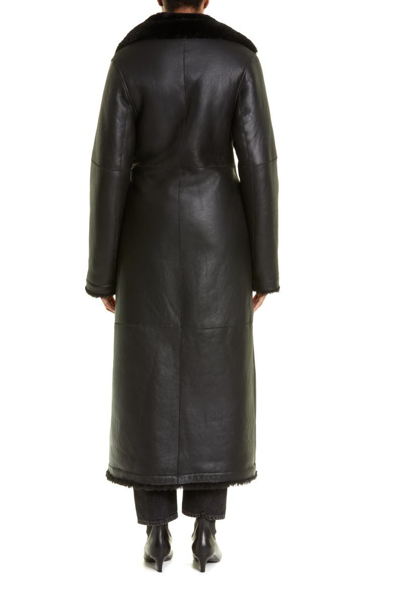 Mary Genuine Shearling Wrap Coat, Alternate, color, BLACK