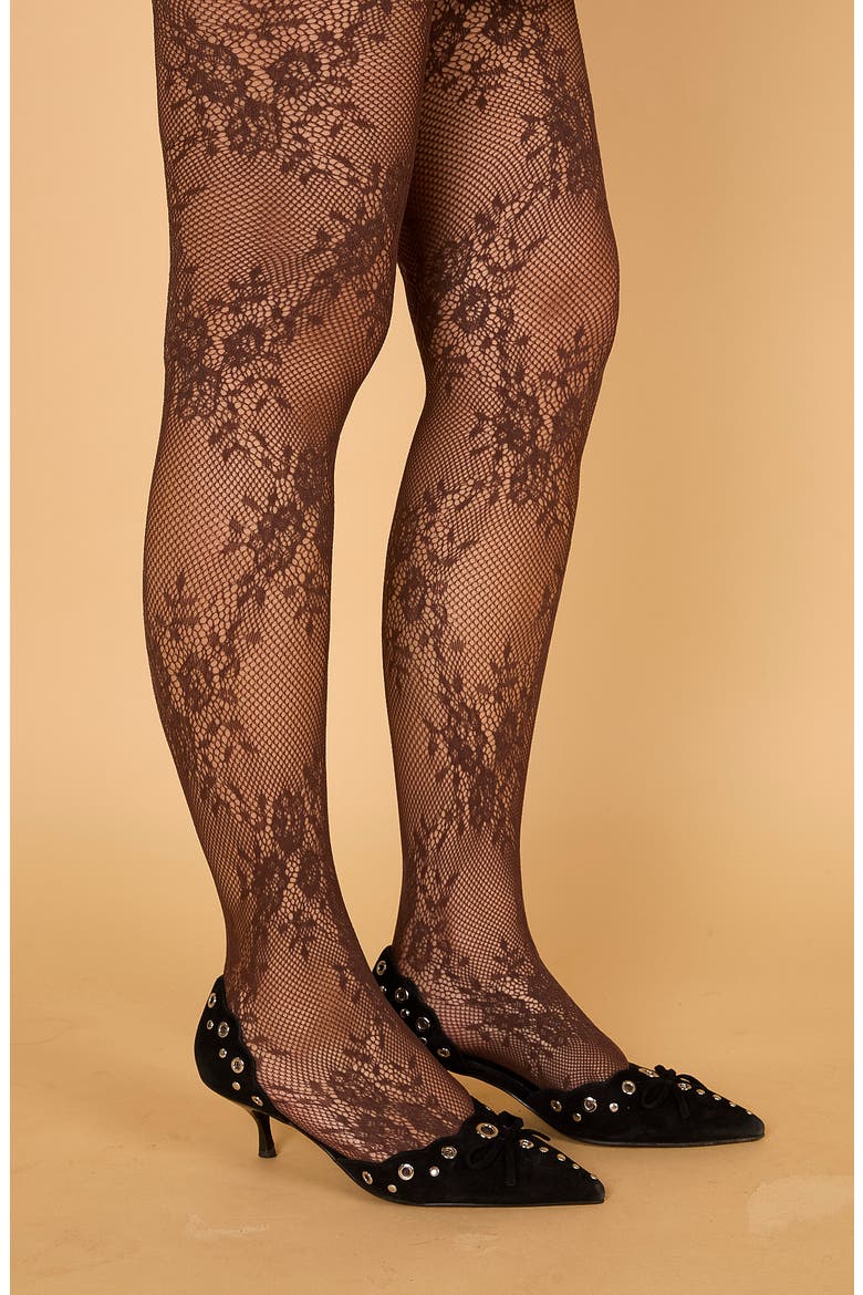 Stretch Lace Tights, Main, color, BROWN