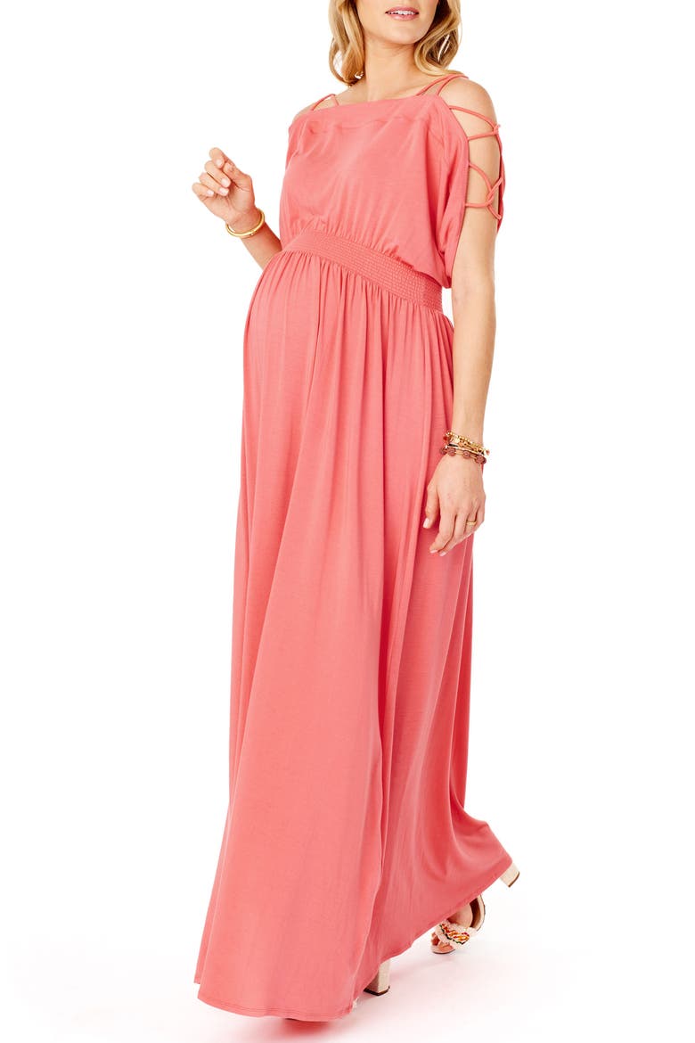 Ingrid & Isabel® Smocked Empire Waist Maternity Maxi Dress, Alternate, color, CORAL