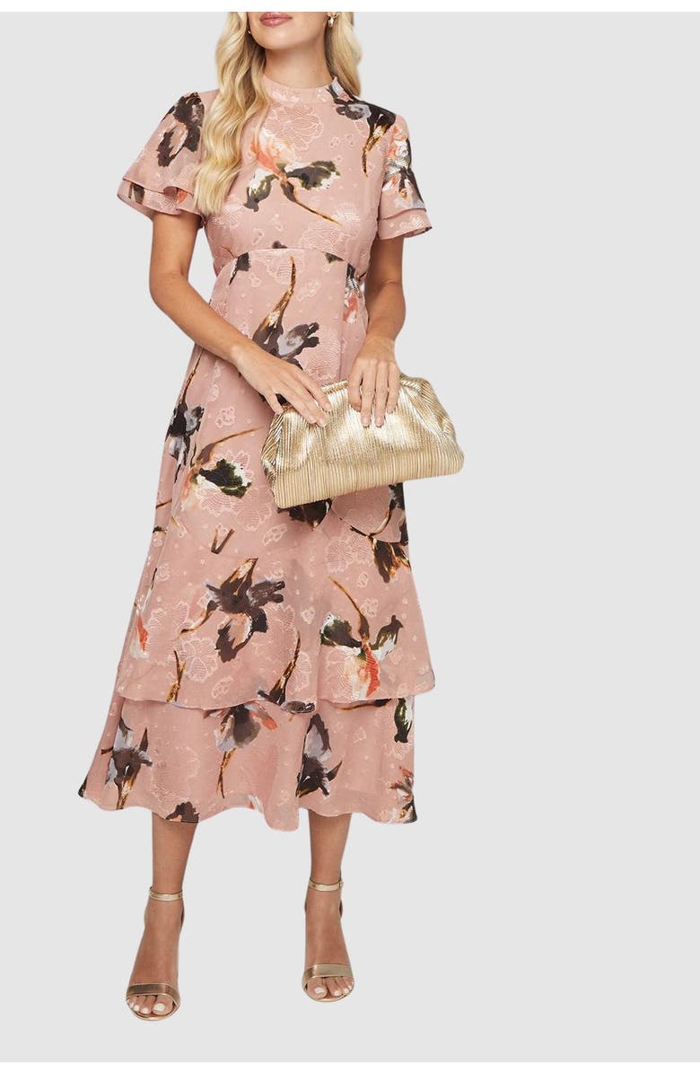 Wallis Petite Floral Burn Out Ruffle Midi Dress, Alternate, color, Blush