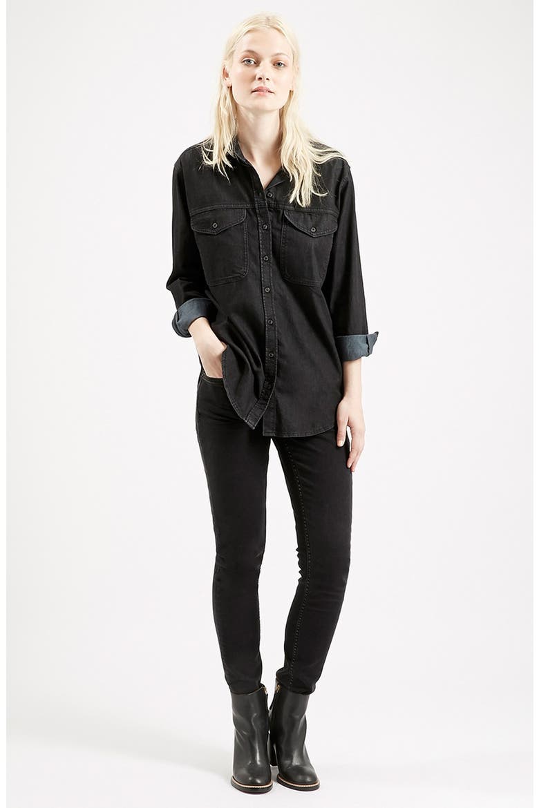 Moto 'Elton' Washed Black Denim Oversize Shirt, Alternate, color, BLACK