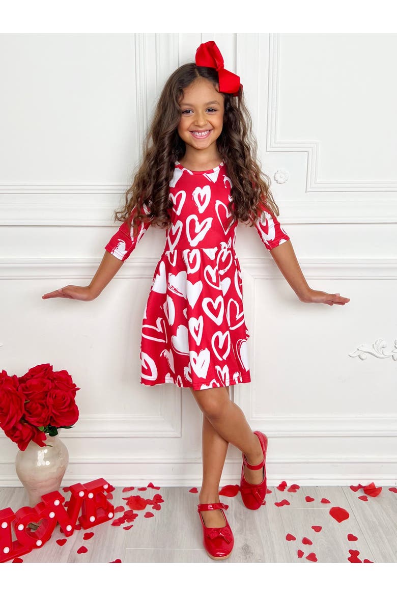 Radiant Heart Twirly Long Sleeve Skater Dress, Alternate, color, Red