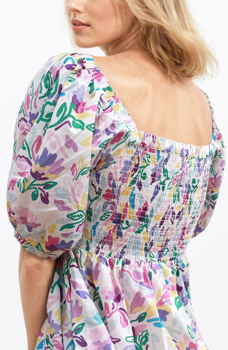 Jessie Zhao New York Violet Garden Smocked Cotton Silk Dress, Alternate, color, Purple