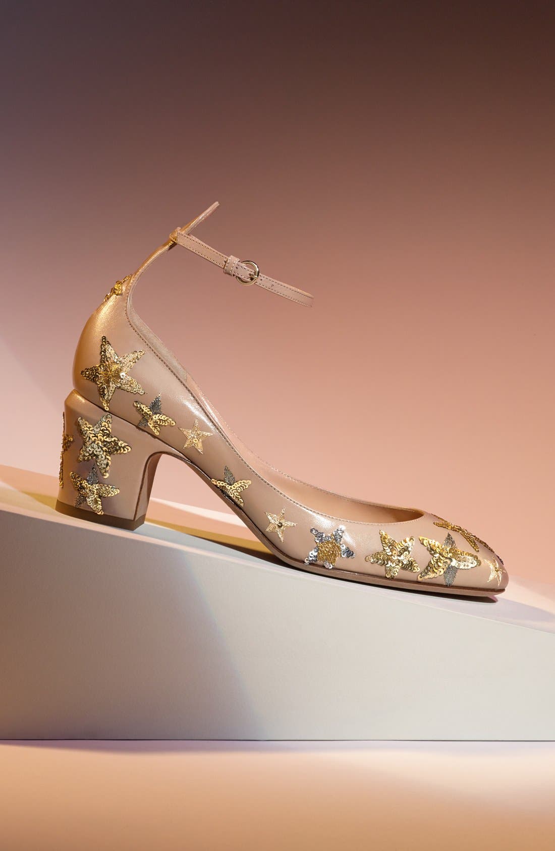 Valentino 'Tango' Star Studded Ankle Strap Pump, Alternate, color, BEIGE LEATHER