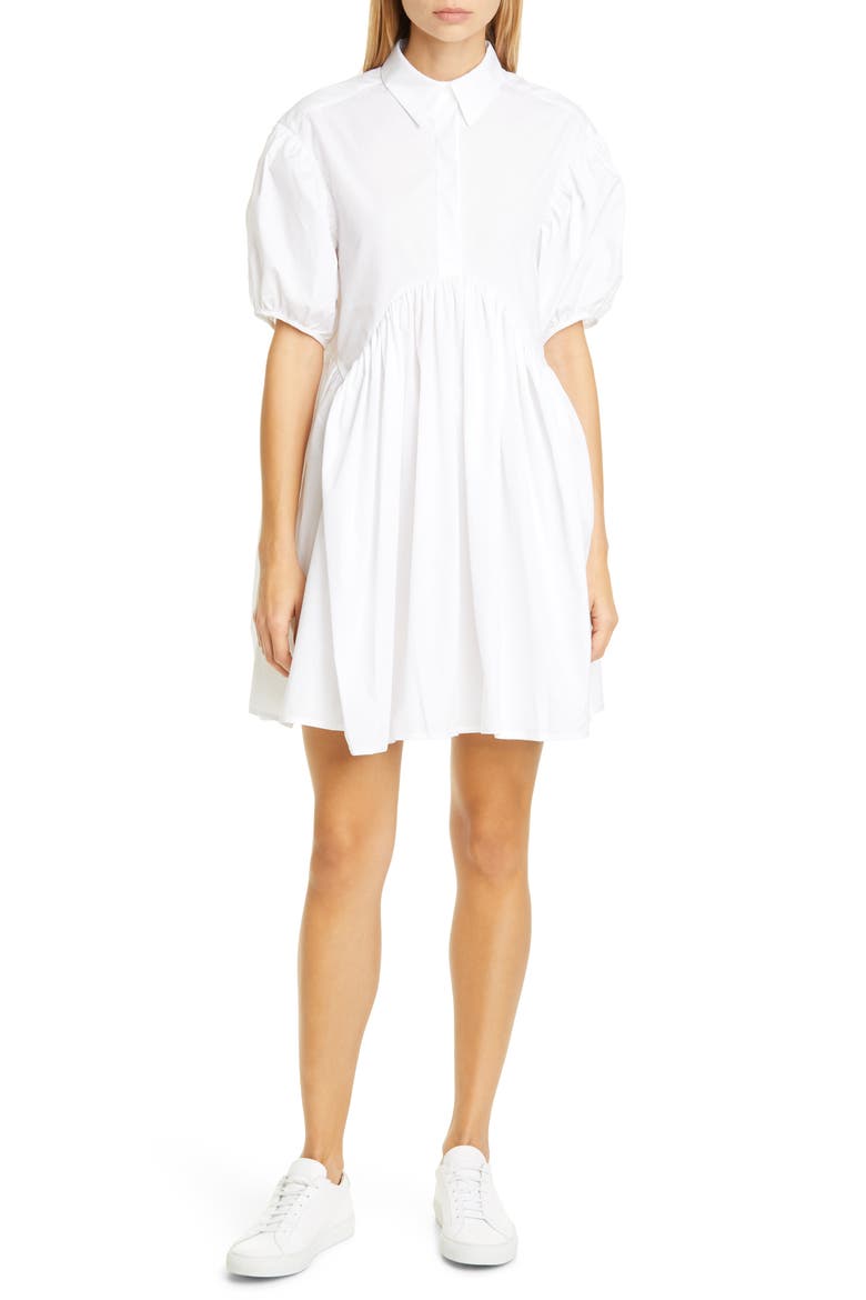 Esther Puff Sleeve Cotton Poplin Dress, Main, color, WHITE