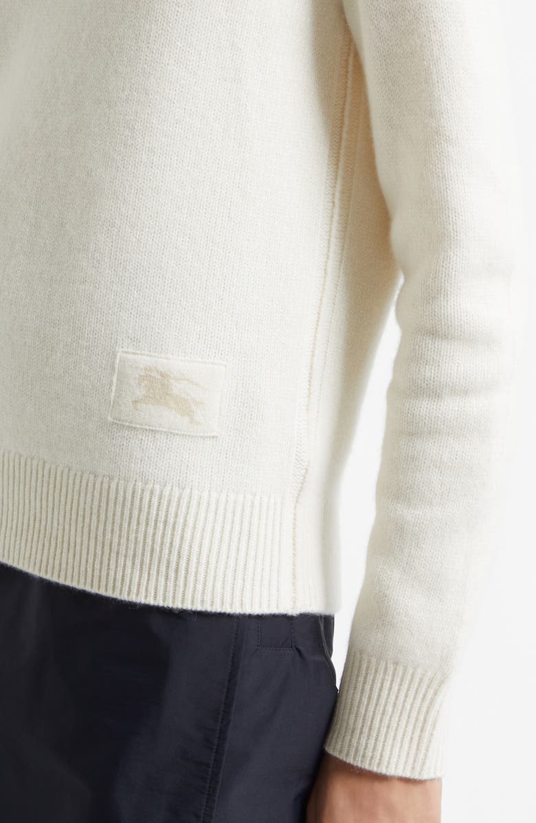 Burberry Constance Equestrian Knight Design Stretch Cashmere Crewneck Sweater, Alternate, color, Ceramic White