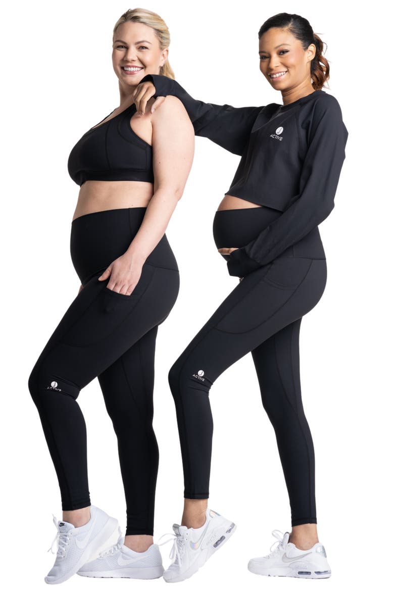 Sima Active Crop Long Sleeve Maternity Top, Alternate, color, BLACK