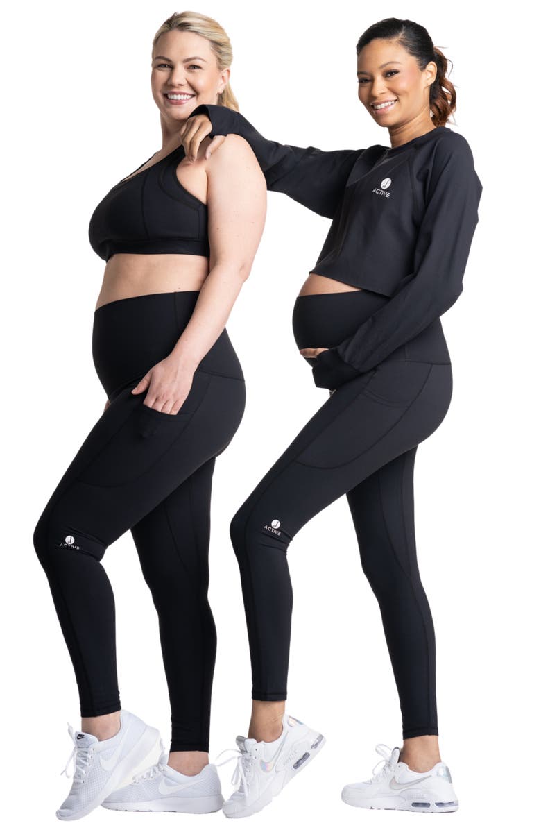 Preggo Leggings Sima Active Crop Long Sleeve Maternity Top, Alternate, color, Black