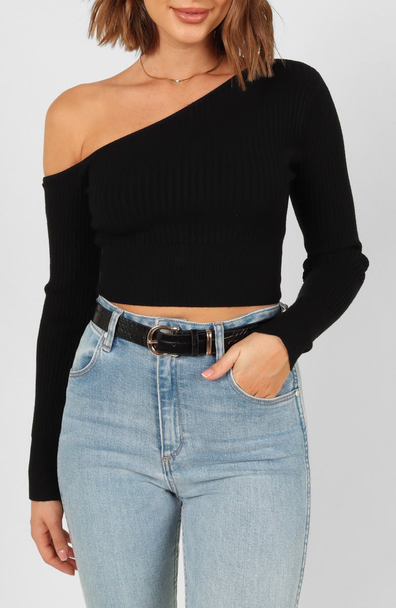 Petal & Pup Tina One-Shoulder Rib Crop Sweater, Main, color, 