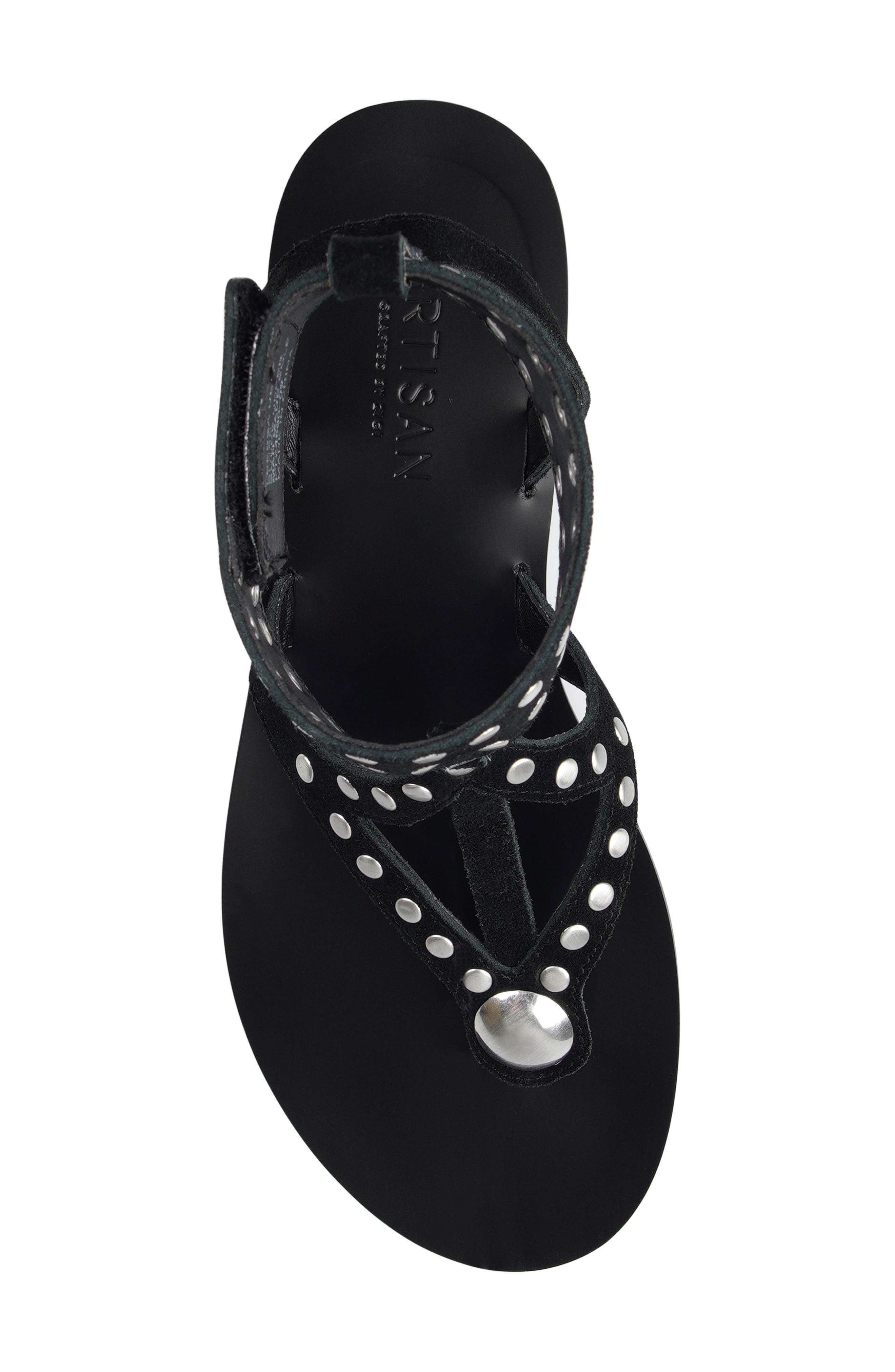 Leessa Studded Leather Thong Sandal, Alternate, color, BLACK SUEDE