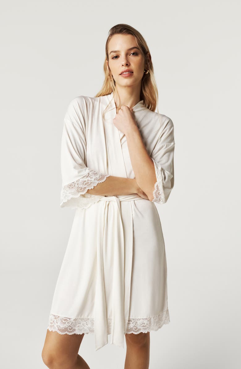 Posh Peanut Lace Trim Robe, Alternate, color, White