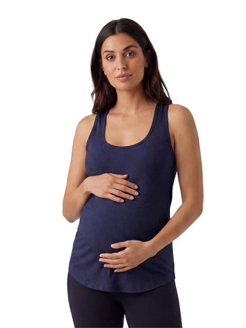 Maternity Basic Ribbed Knit Sleeveless Scoop Neck Long Flared Tank Top