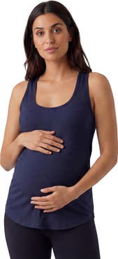 24seven Comfort Apparel Maternity Basic Ribbed Knit Sleeveless Scoop Neck Long Flared Tank Top
