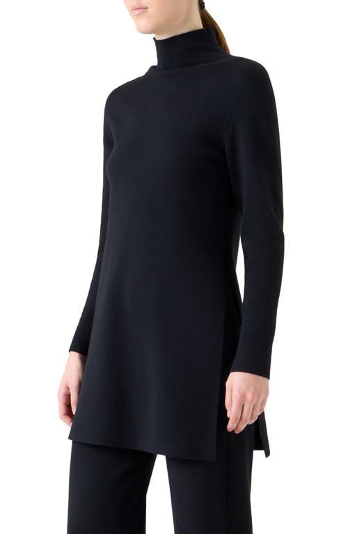 Akris Fine Gauge Cashmere & Silk Tunic Turtleneck Sweater In Blue