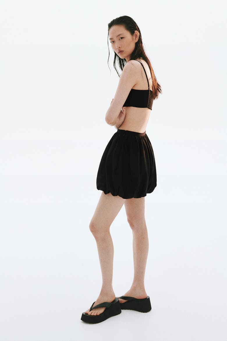 Bubble-hem Mini Skirt, Alternate, color, Black