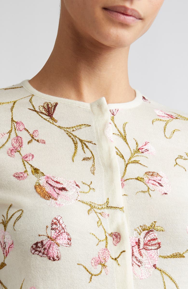 Giambattista Valli Rose Embroidered Cashmere & Silk Cardigan, Alternate, color, Ivory