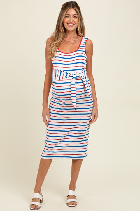 Multi Striped Sleeveless Midi Dress