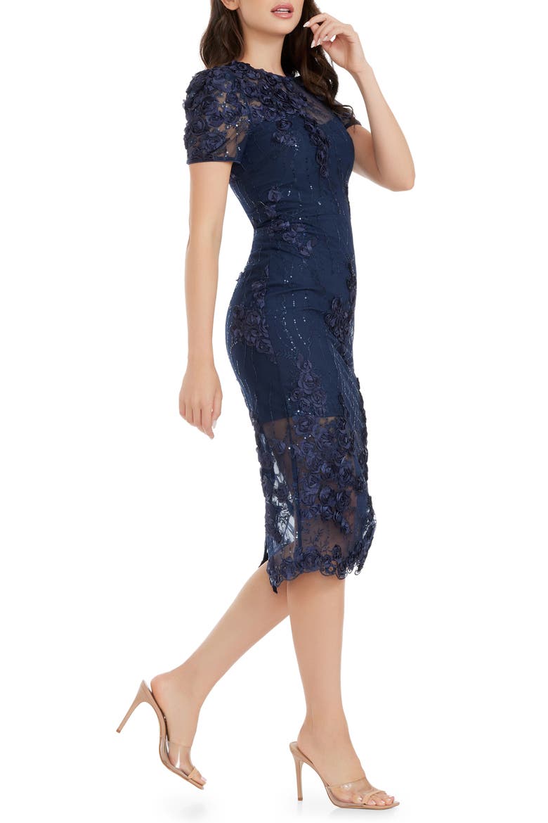 Lia Sequin & Flower Appliqué Sheath Dress, Alternate, color, NAVY