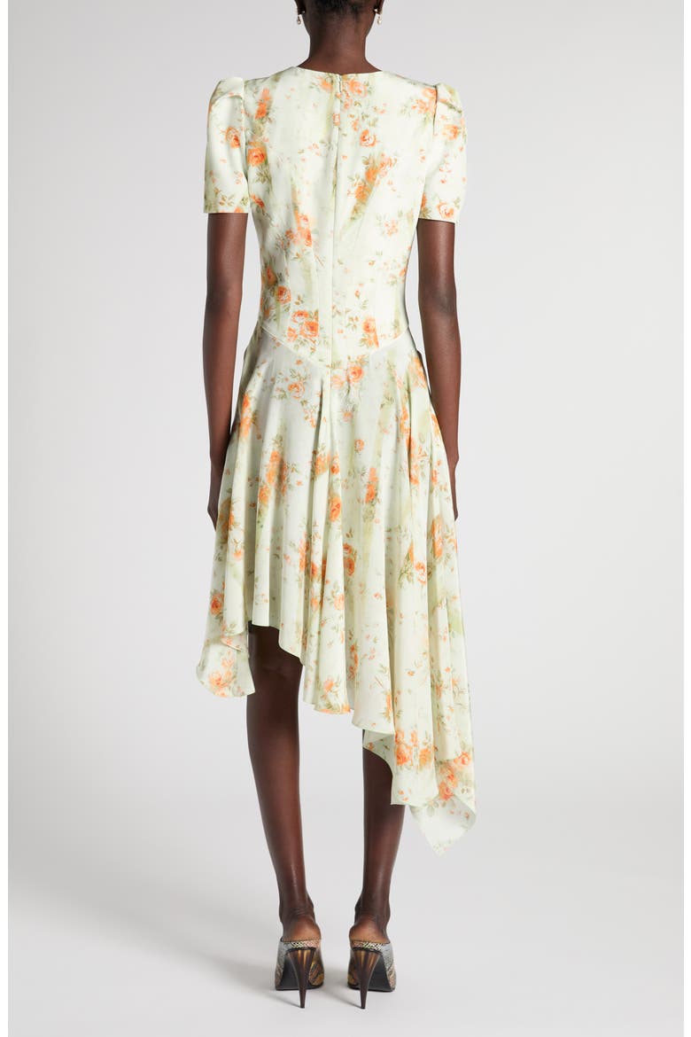 Floral Print Asymmetric Hem Silk Dress, Alternate, color, STONE - TANGERINE