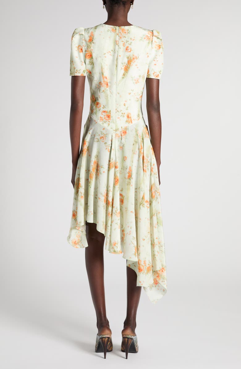 McQueen Floral Print Asymmetric Hem Silk Dress, Alternate, color, Stone - Tangerine