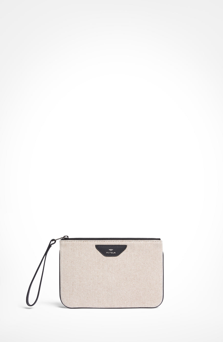 Aviteur Canvas Leather Trim Travel Pouch, Main, color, Black