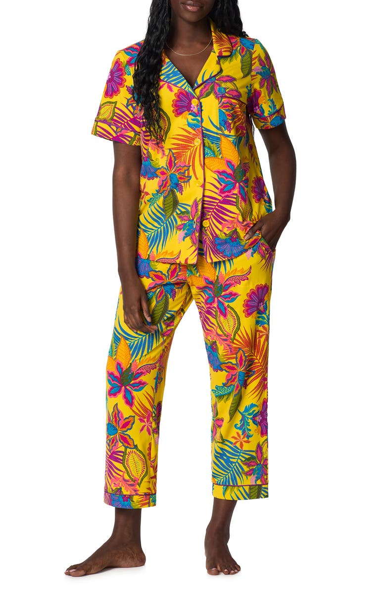 BedHead Pajamas Print Stretch Organic Cotton Jersey Crop Pajamas, Main, color, Jacobean Floral