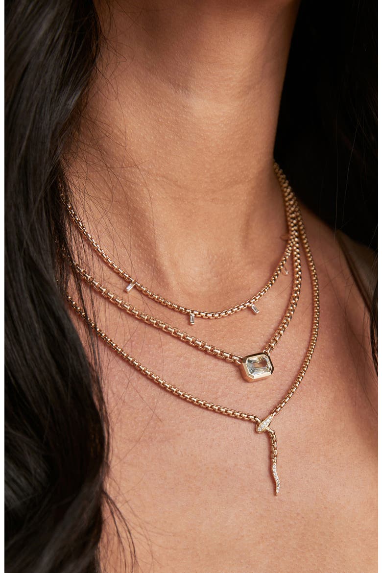 Baguette Diamond Box Chain Necklace, Alternate, color, 14K YELLOW GOLD