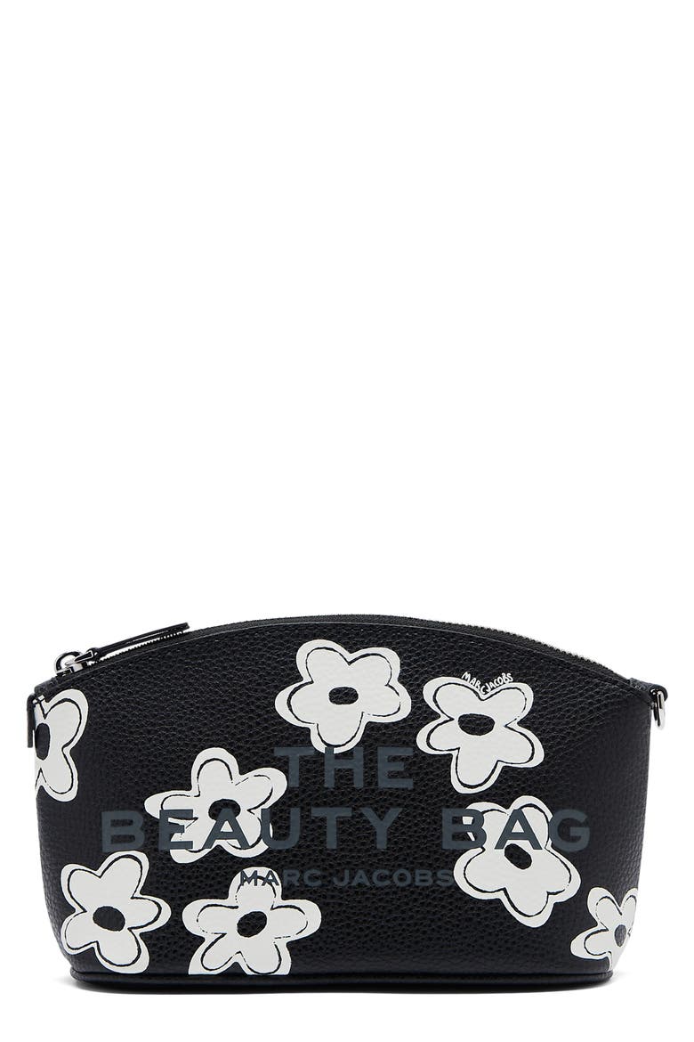 The Daisy Leather Beauty Bag, Main, color, BLACK/WHITE
