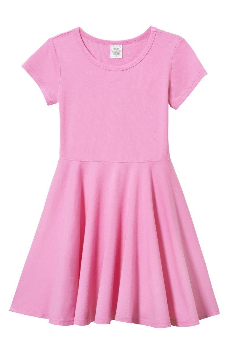Girls 100% Cotton Jersey Short SleeveTwirly Skater Dress, Alternate, color, Medium Pink