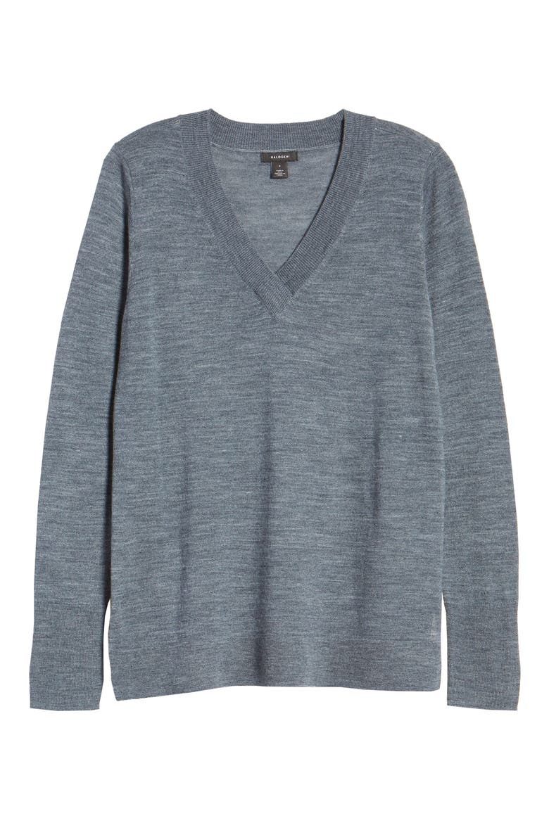 V-Neck Merino Wool Blend Sweater, Alternate, color, GREY HEATHER