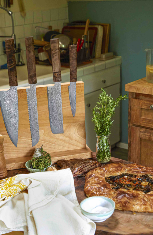 Italic European Beech Wood Magnetic Knife Block In Brown